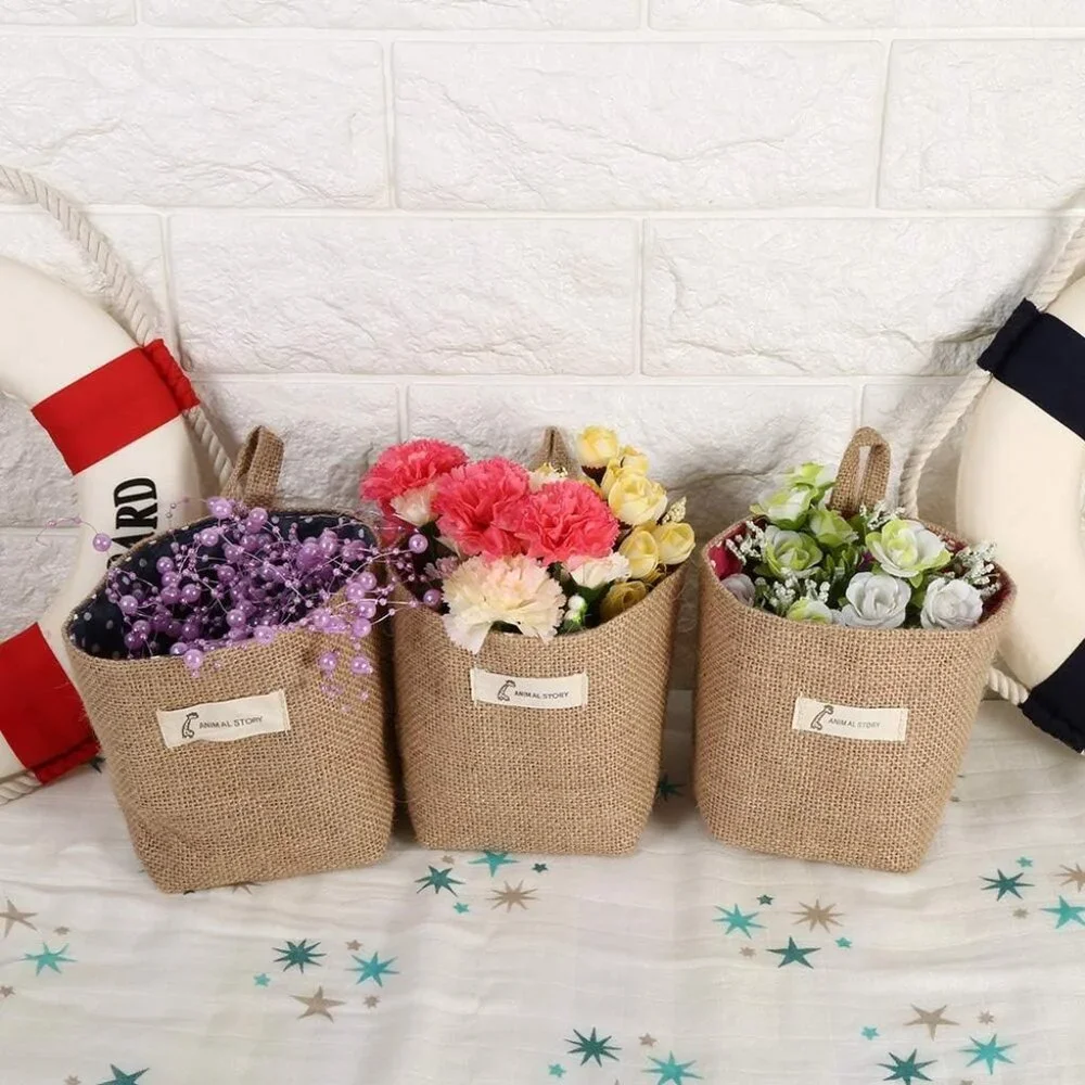 Practical Wall Hanging Storage Bag - Durable Cotton Linen for Bedrooms & Offices